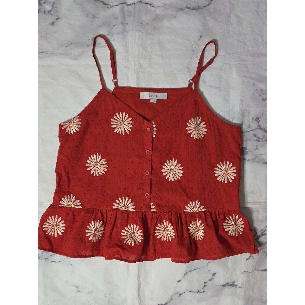 Loft Daisy Embroidered Rust Cotton Cami Top